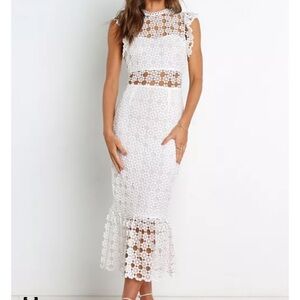 Petal & Pup White Floral Lace Midi Dress